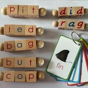 Montessori Phonics Wooden Spin Blocks Reading Toy Cvc Words Little Bud Kids Wood